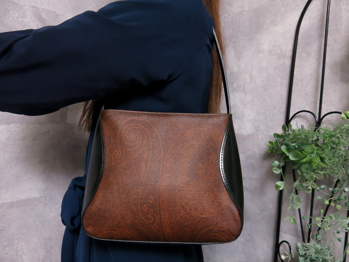 1円 □美品□ ETRO エトロ PVC×レザー ペイズリー柄 円筒型 ミニ 