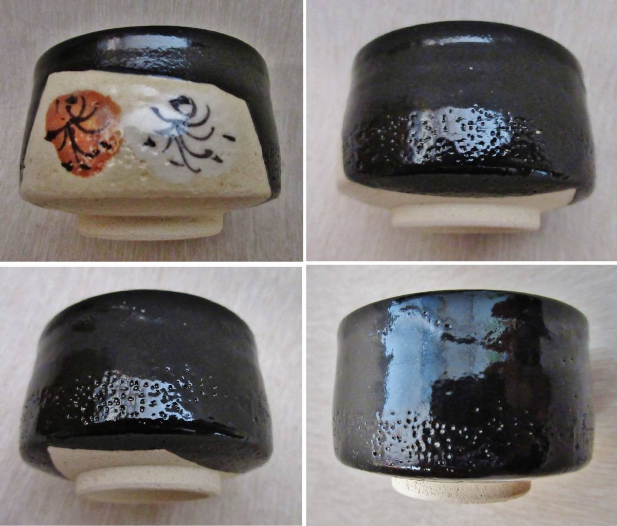 日展評議員 瀬戸名工【加藤釥】黒織部紅白梅紋酒器セット共箱、布、栞付き_8