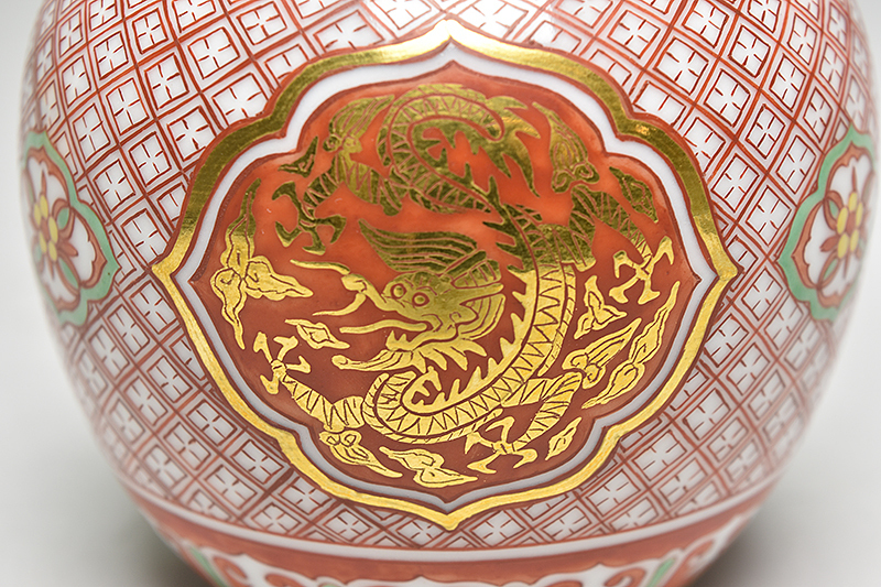 五世 三浦 竹泉 造 赤絵 金襴手 龍文 茶心壷 共箱 】 京焼 煎茶道具