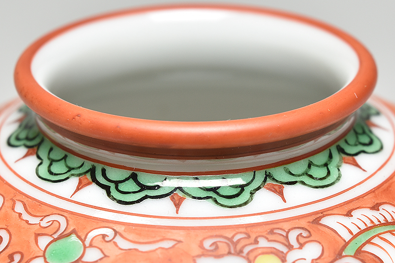 五世 三浦 竹泉 造 赤絵 金襴手 龍文 茶心壷 共箱 】 京焼 煎茶道具