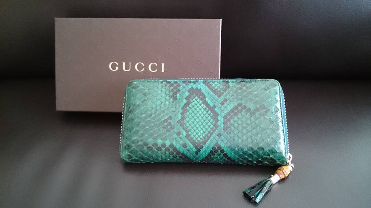 グッチGUCCIパイソン革バンブー長財布◇グリーン 【公式通販】