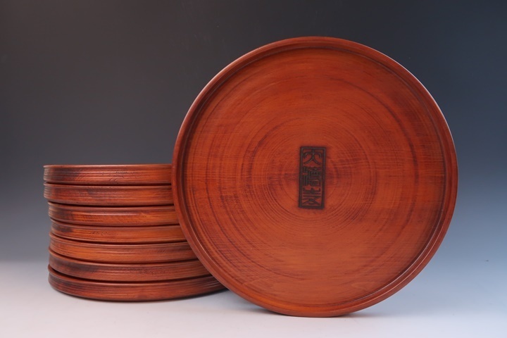 源・h】時代物 黒塗 鶴蒔絵入 屠蘇台・足付 長四方盆/箱付
