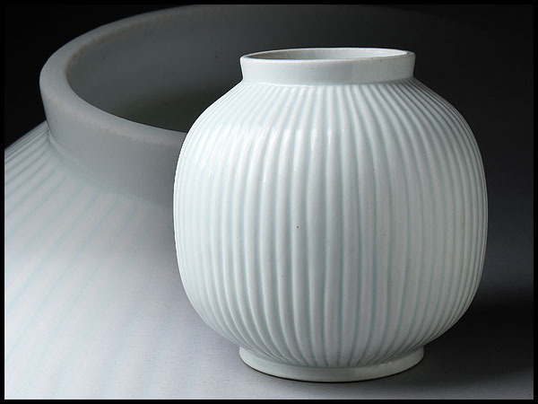 CQ603 朝鮮古美術 李朝白磁鎬文壺・李朝白磁壺 高18.8