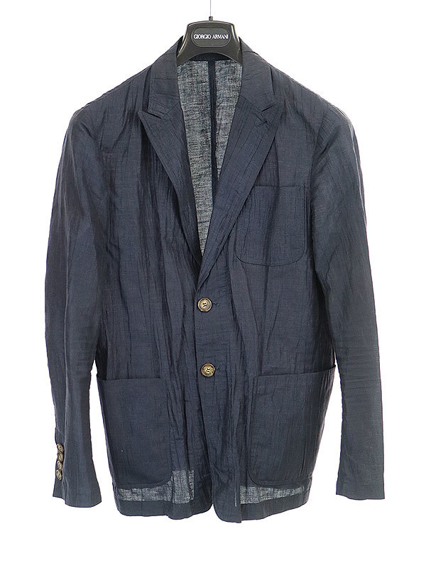 限定セール，人気セール GIORGIO ARMANI ジョルジオアルマーニ 15SS ピークドラペル2Bシワ加工ジャケット ネイビー 48 メンズ(テーラードジャケット、ブレザー)｜売買されたオークション情報、yahooの商品情報をアーカイ 男性用