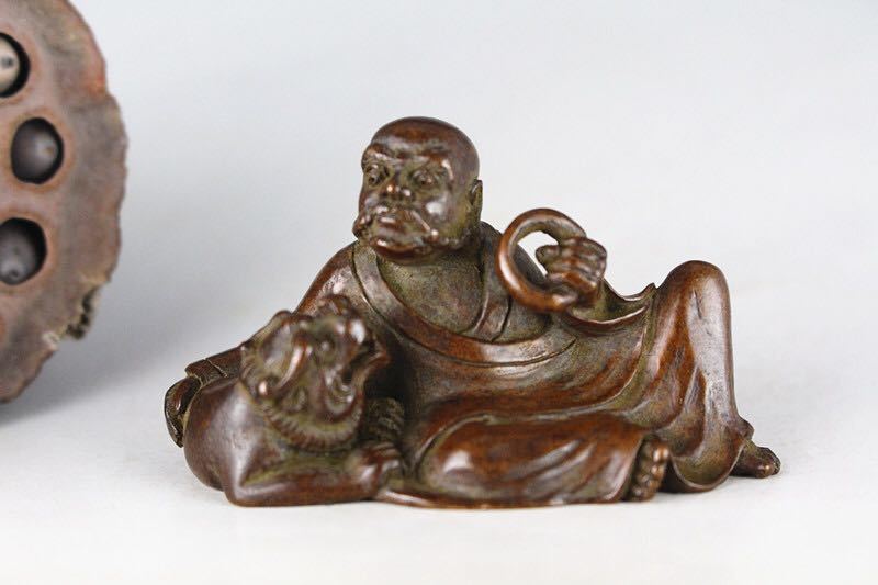 極美古銅煎茶道具 質感 細工銅 伏虎羅漢 置物 古美術 【公式通販】