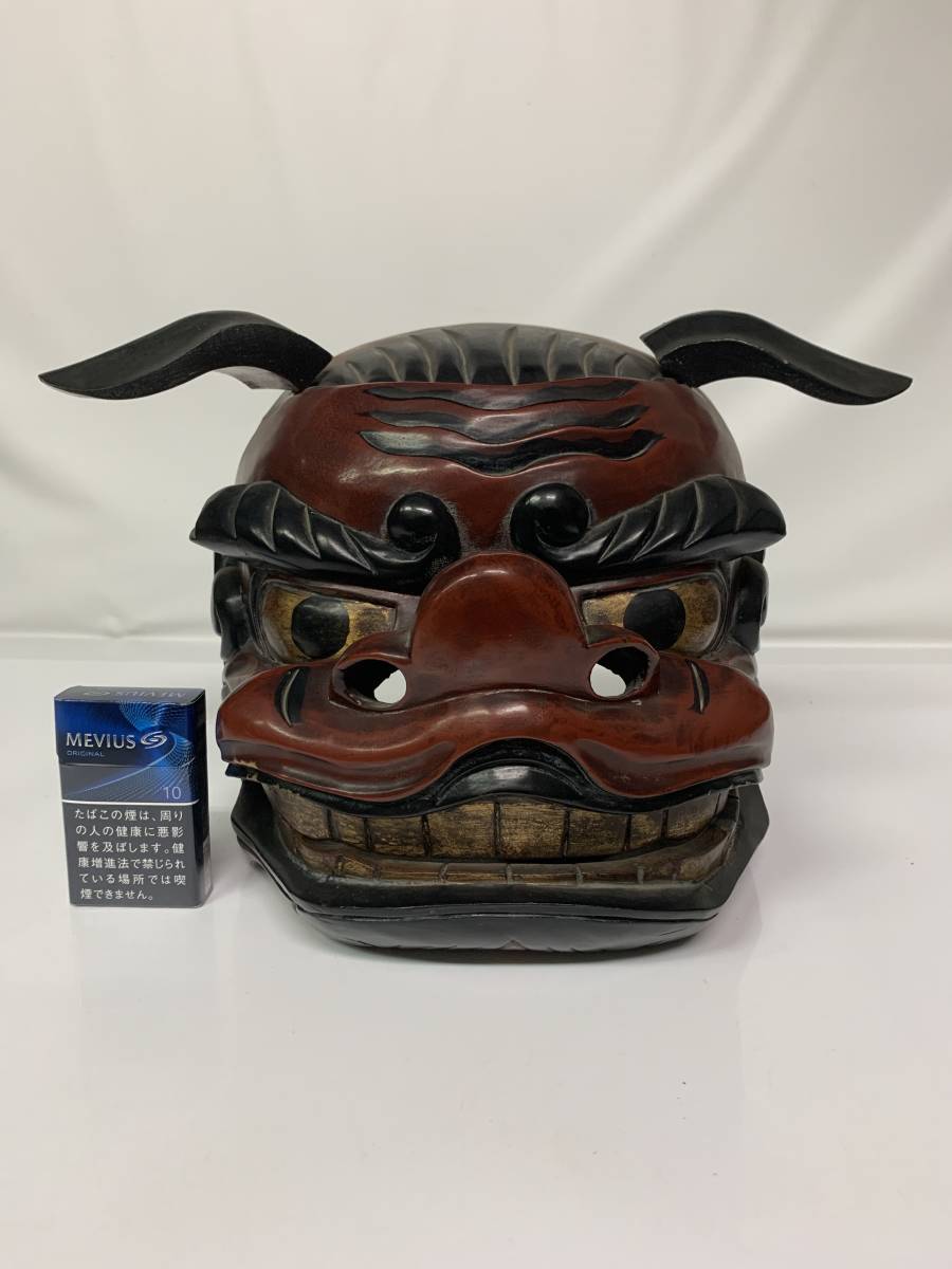 希少】 獅子舞 .獅子頭 金箔 木彫 魔除け 金彩 古美術 木製 木彫 希少