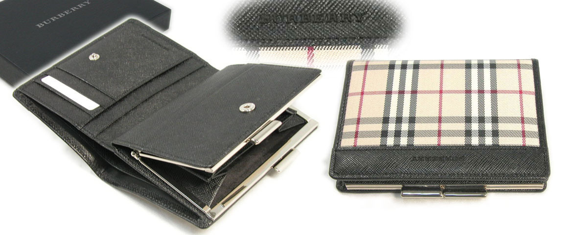 最新作，本物保証 BURBERRY バーバリー 二つ折がま口財布定番ページチェック付 牛革/ナイロン 日本製箱無し(女性用財布)｜売買されたオークション情報、yahooの商品情報をアーカイブ公開 - オークファン 服飾小物