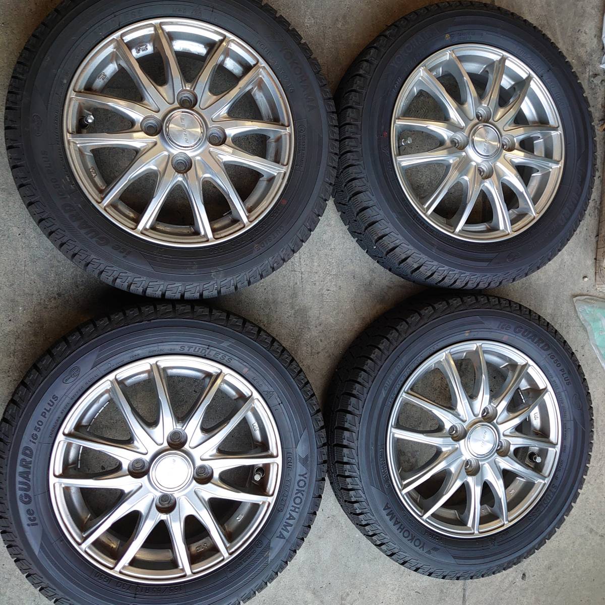 軽用iceGUARD155/65R13 9分山程度アルミ付4本セット(スタッドレスタイヤ)｜