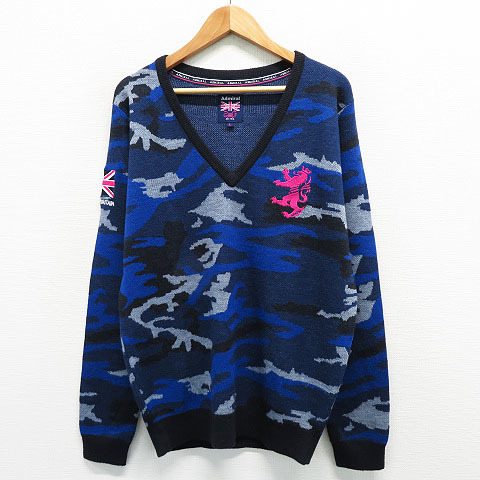 【SALE，大人気】 ADMIRAL アドミラル Vネックニットセーター 迷彩柄 カモフラ ブルー系 L 240001456260 ゴルフウェア レディース(セーター)｜売買されたオークション情報、yahooの商品情報をアーカイブ公開 - オーク セーター