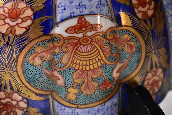 道XC692】古伊万里色絵金彩柳に亀見込文輪花鉢 希少意匠 骨董陶磁 ,道