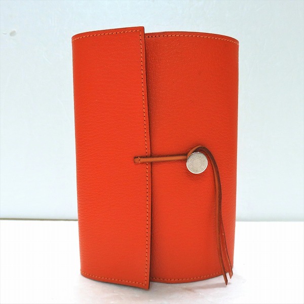 ブックカバー エルメス HERMES A5 Eazip ブランド エルメス シェーブル ブックカバー □H刻印 セリエ 手帳カバー オレンジ ブランド小物 ユニセックス☆0347