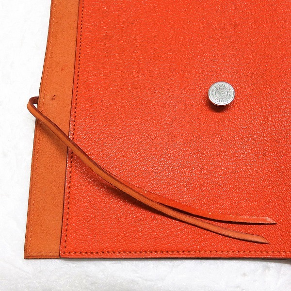 ブックカバー エルメス HERMES A5 Eazip ブランド エルメス シェーブル ブックカバー □H刻印 セリエ 手帳カバー オレンジ ブランド小物 ユニセックス☆0347
