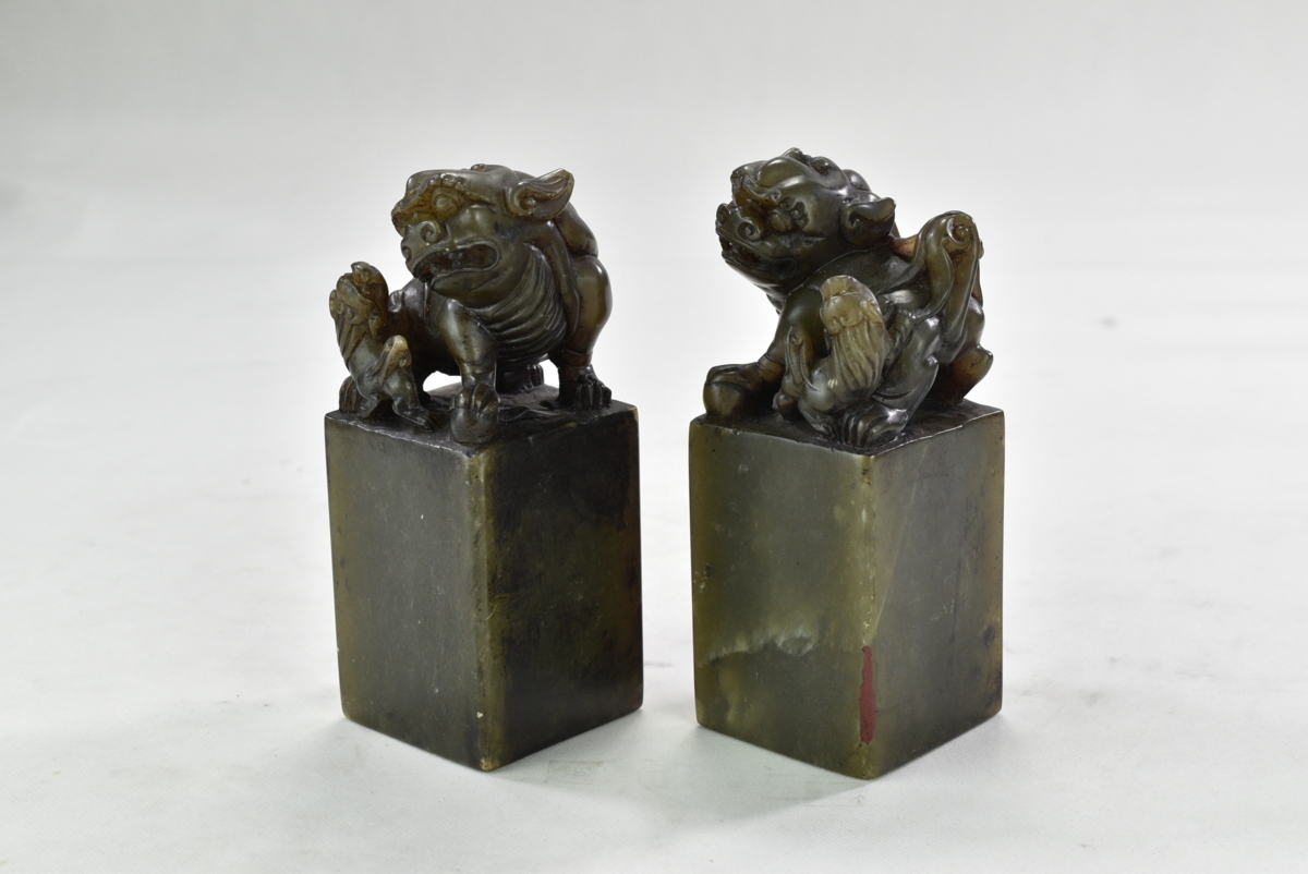 古印材 寿山石細工彫り『鯉登龍門』明治期庚子年款 印材3点セット仿