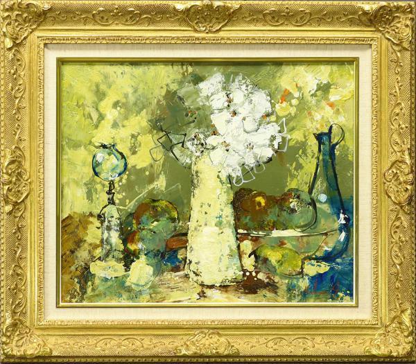 池田秀郎 「白い花」 油絵・油彩画 絵画 真作】【WISH】池田秀郎「白い花」油彩 8号 〇象元会会員 花や