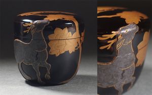 ▽良▽江戸時代木地千鳥文金蒔絵棗 茶道具