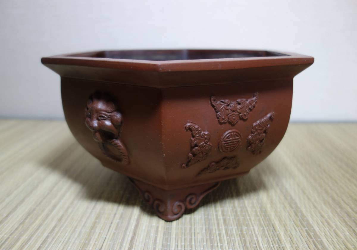 盆栽鉢 中国鉢 中国宜興 中国 植木鉢 T182-1 紫砂鉢 太鼓式 直径30cm