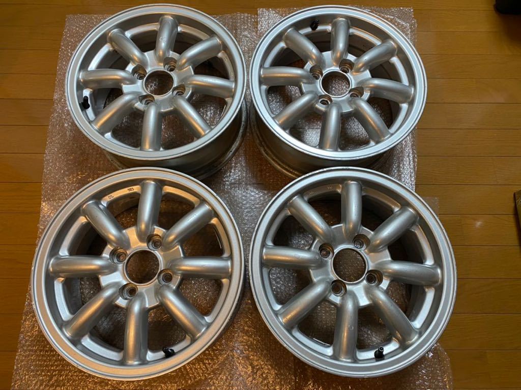 エイトスポーク 14/4H/100/6J ホイール４本 ENKEI製ワタナベ風な8スポークホイール 14インチ6J+38PCD100-4穴