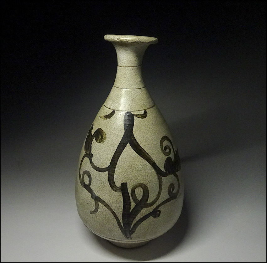 緑屋rt□ 時代物 李朝 鶏龍山 鉄絵 花瓶 徳利 高約28cm 朝鮮古陶 2 i9