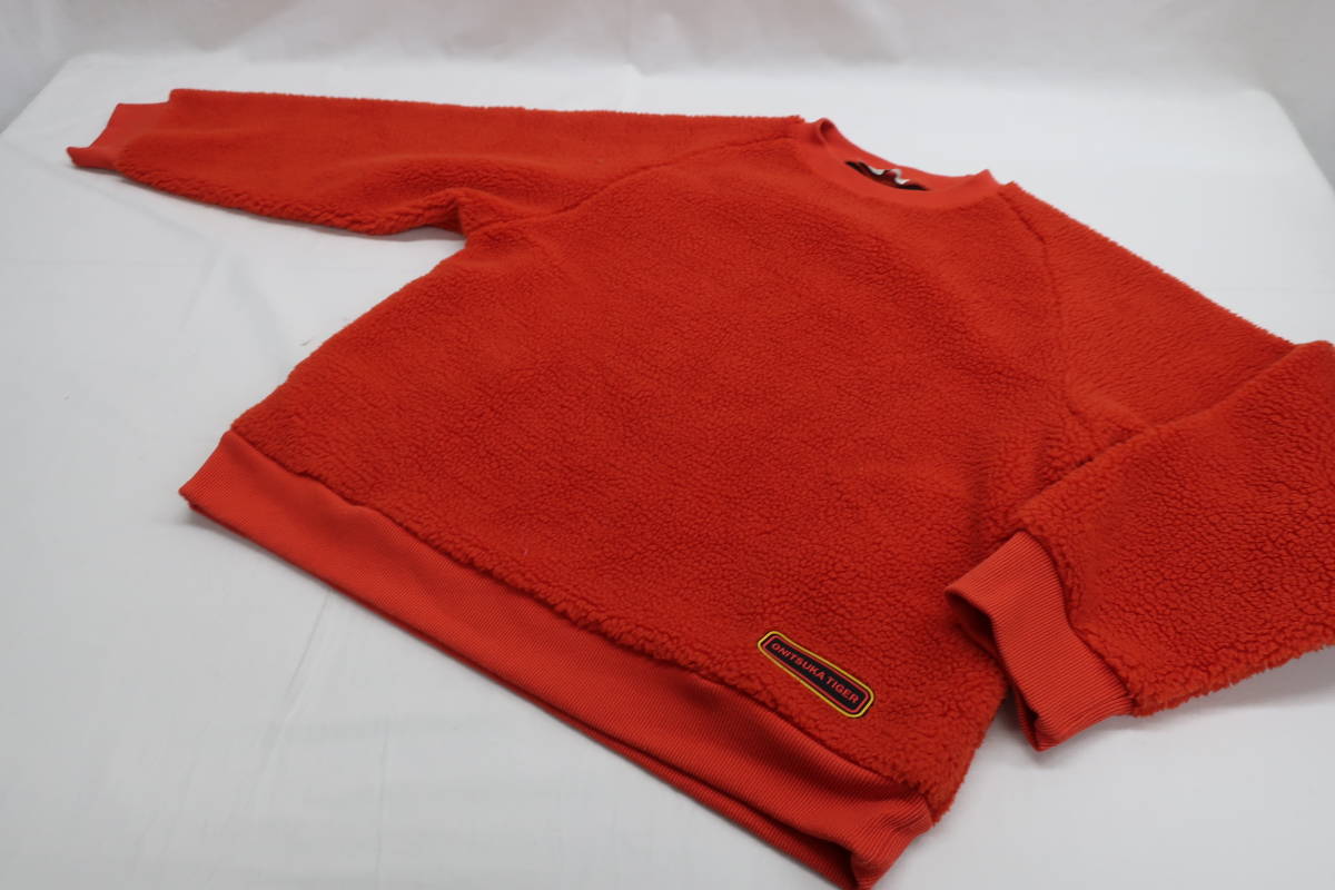 【送800円】　3196　Onitsuka Tiger　オニツカタイガー　メンズ　ボアトップス　オレンジ系　L　クルーネック　ポリエステル100％