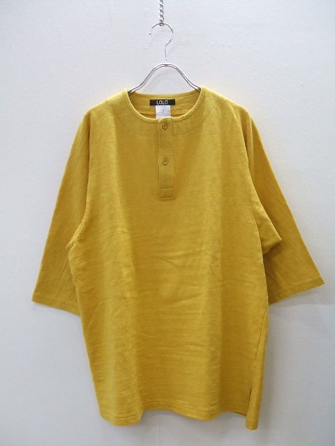1-0406S♪LOLO/ドルマンスリーブ5分袖Tシャツ/ヘンリーネック/イエロー/サイズM/ロロ/定価13000円/SAMF83132