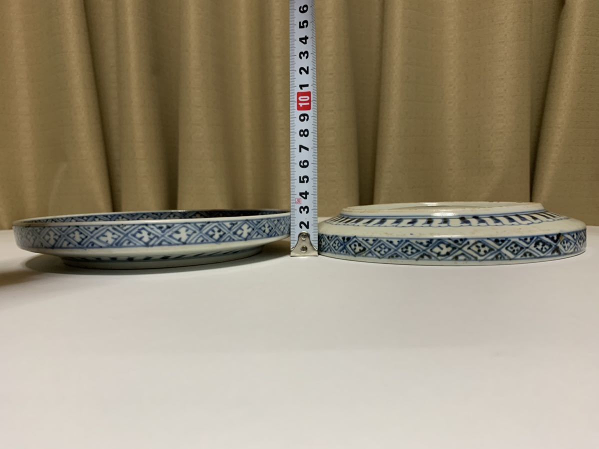 古伊万里 染付 暦手皿 渦福銘 2枚 古伊万里(藍九谷