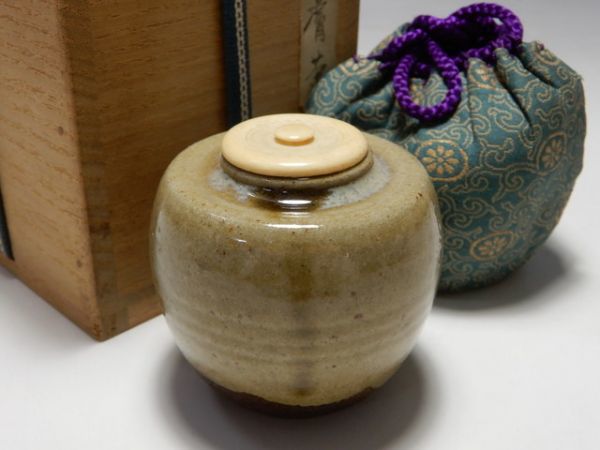 1186/○赤膚茶入 時代物 仕覆付 茶器 茶壷 煎茶道具 茶道具 箱付