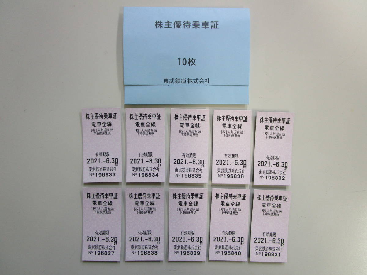 ☆東武鉄道 株主優待乗車証 10枚 2021年6月30日まで有効 東武