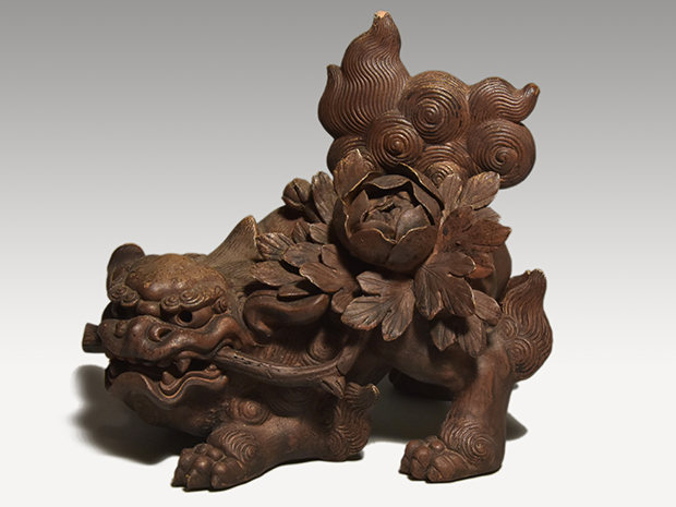 備前焼 唐獅子牡丹置物 江戸後期から明治頃 細工物 a1914 備前唐獅子