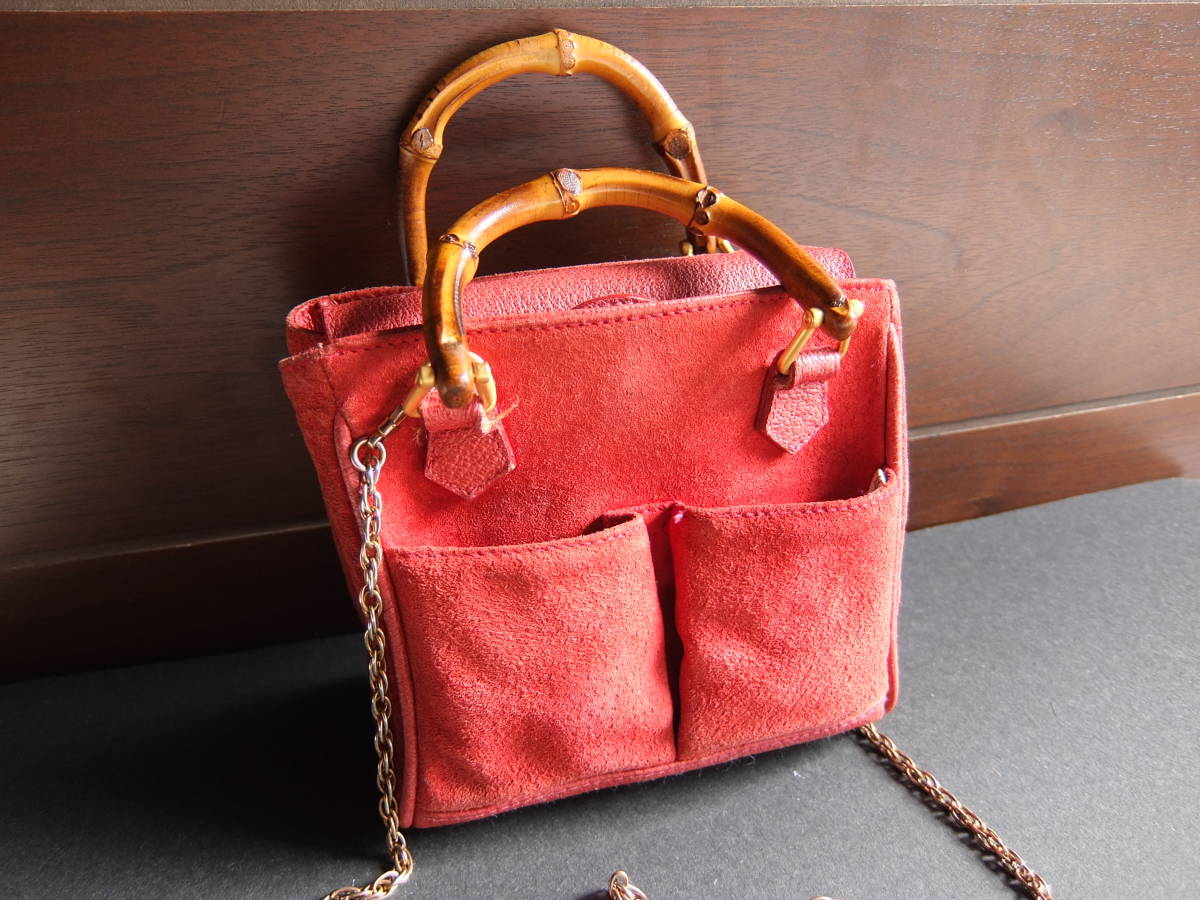 OLD □ GUCCI オールド グッチ 本革レザーハンドバッグ バンブー 