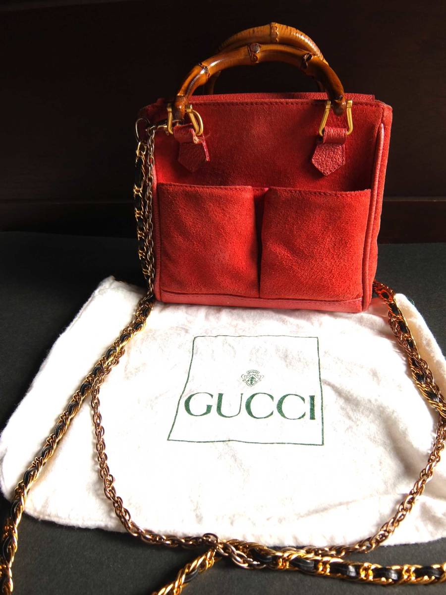 OLD □ GUCCI オールド グッチ 本革レザーハンドバッグ バンブー 