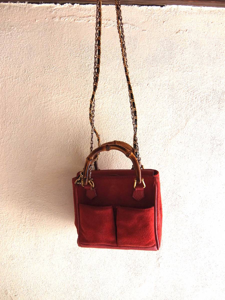 OLD □ GUCCI オールド グッチ 本革レザーハンドバッグ バンブー 
