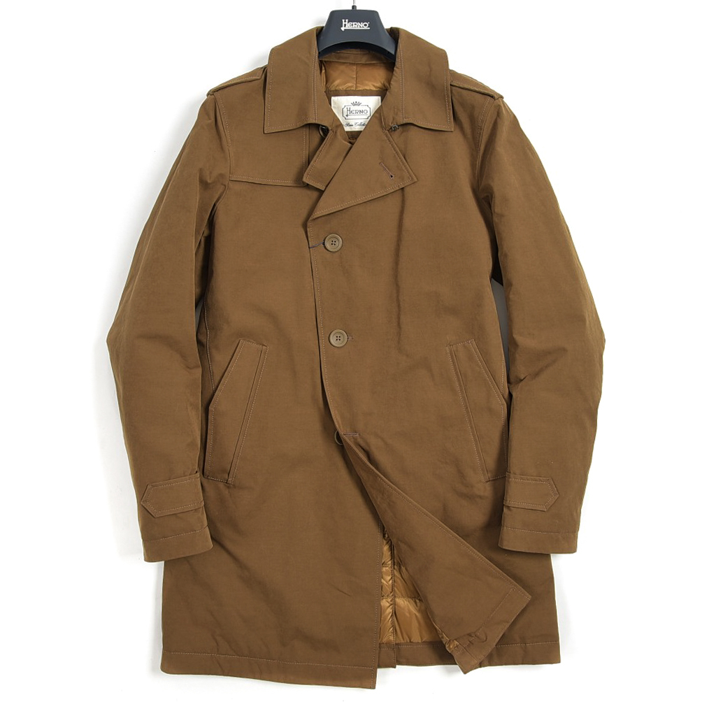 新着 HERNO ヘルノ Rain Collection トレンチ ダウン コート ミディアム丈 ストレッチ 秋冬 メンズ ブラウン イタリア ...