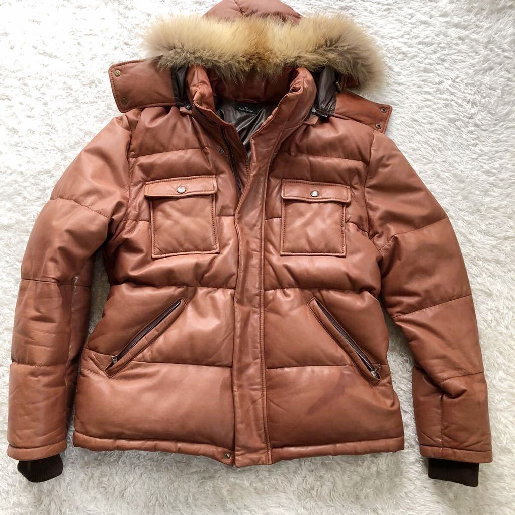 Paul Smith レザーダウンジャケット 本革 ファー ブラウン メンズ 極暖】Paul Smith ポールスミス レザー ダウン ジャケット 上位モデル