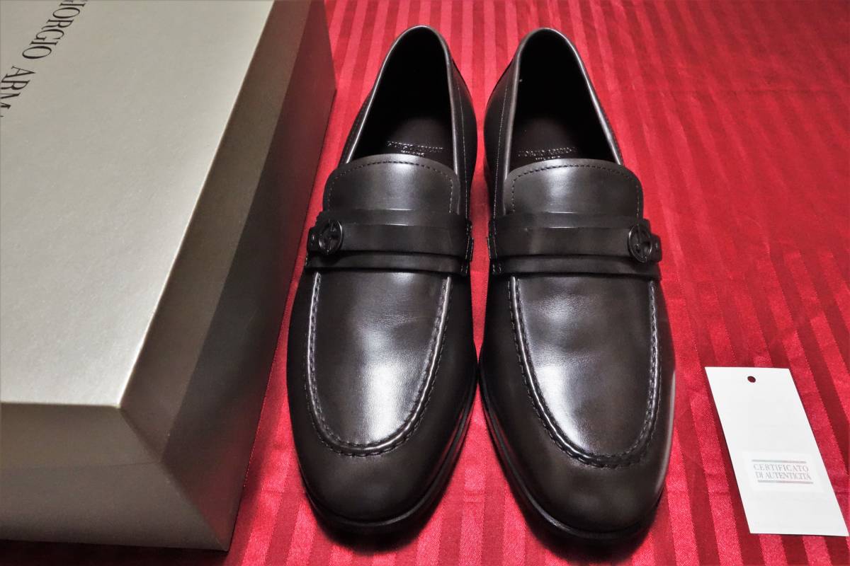 定価１１．５万円 未使用品ジョルジオ アルマーニ 黒ラベル　GAロゴ金具　ローファー UK７　US８(日本サイズ２６cm程度) ブラウン