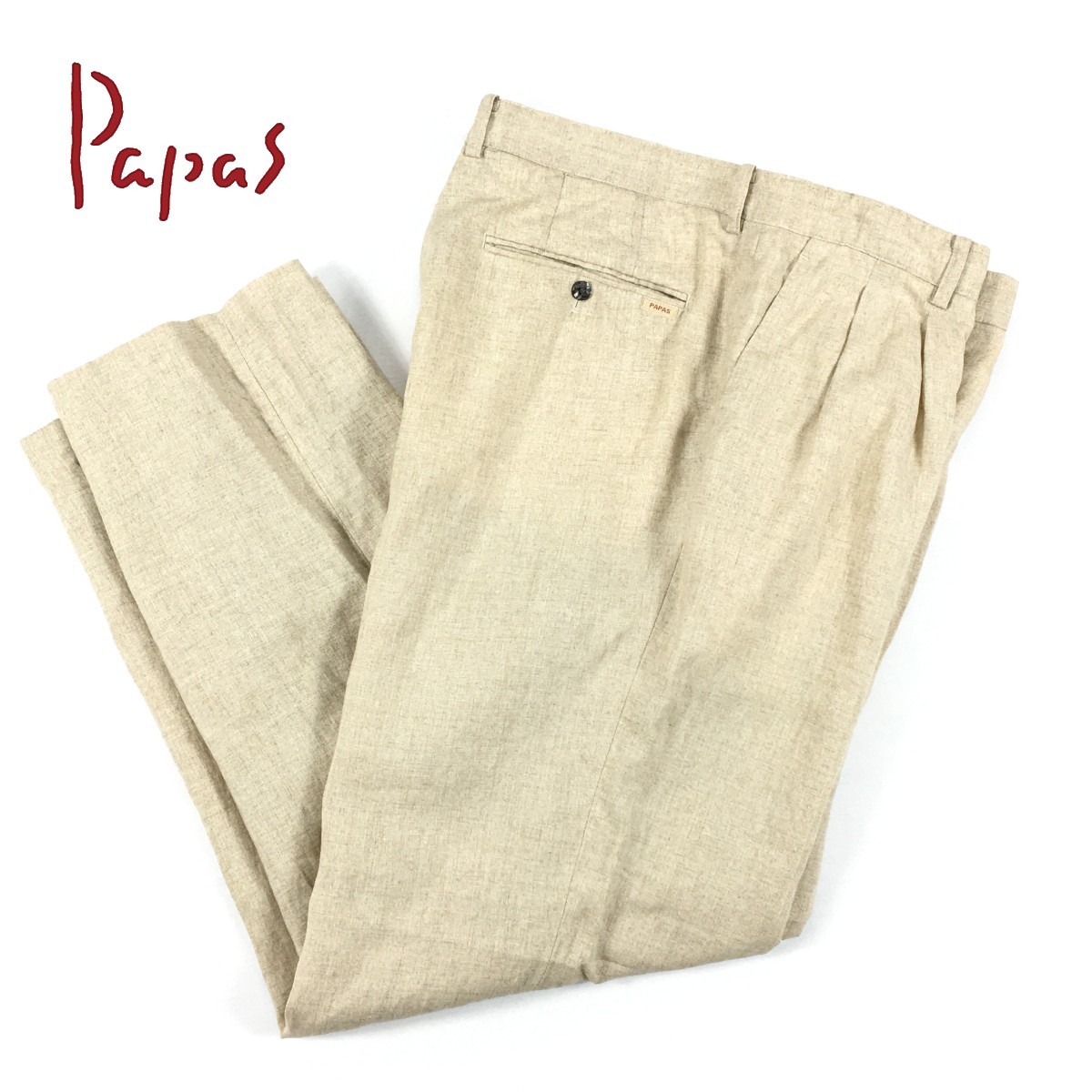 美品 PAPAS パパス メンベージュ ハーフパンツ チノショーツ タック コットン パパス PAPAS ベージュ 細ストライプ コットン×リネン ベージュ48M 美品 PAPAS パパス メンベージュ ハーフパンツ チノショーツ タック コットン パパス PAPAS ベージュ 細ストライプ コットン×リネン ベージュ48M