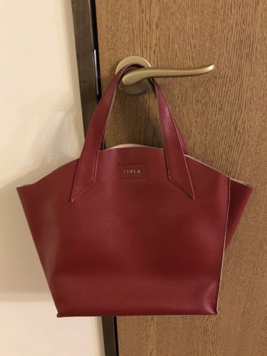 FURLA フルラ ユッカ レザー トート ハンド バッグ 赤 レッド 本革 