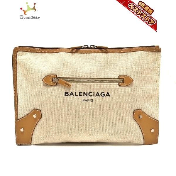 バレンシアガ BALENCIAGA クラッチバッグ 419994 - キャンバス×レザー アイボリー×ライトブラウン バッグ