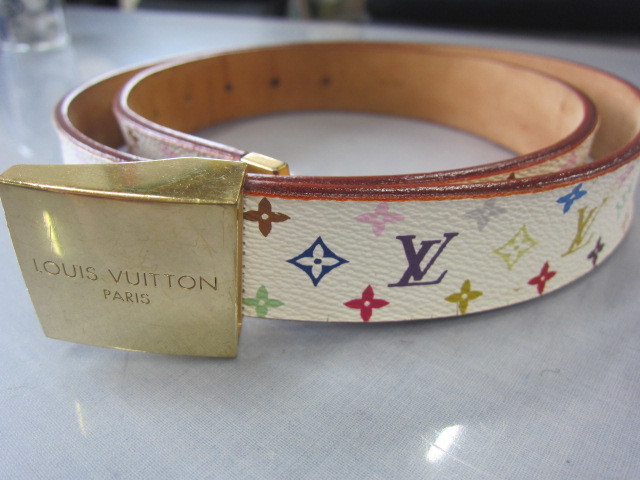 ルイヴィトン★マルチカラー白★ベルト80 LOUIS VUITTON ルイ・ヴィトン ヴィトン マルチカラー ベルト 白