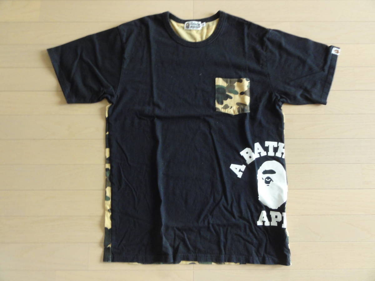 美品 A BATHING APE 背面カモ柄 ポケット付きTシャツ XLサイズ APE BATHING