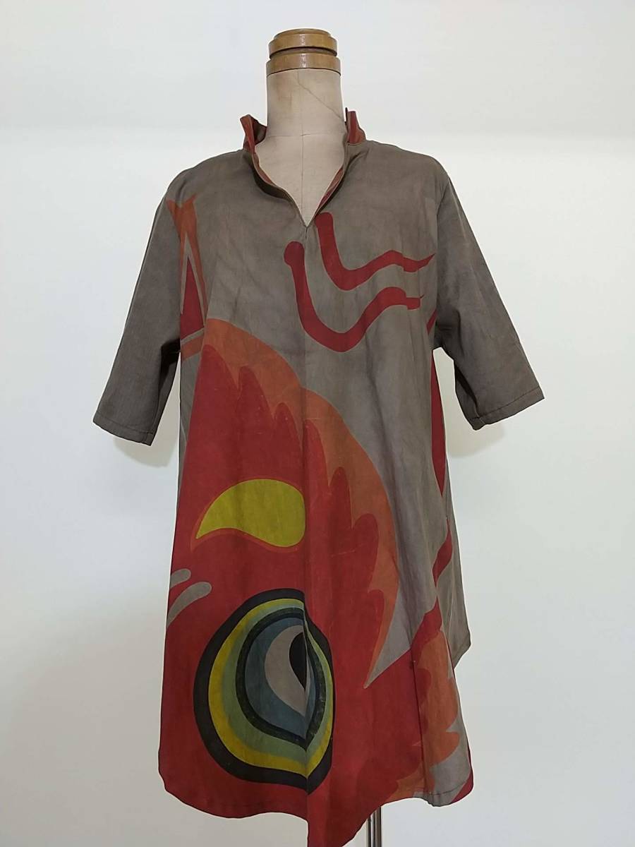 古布・鯉幟・柿渋染め・鉄媒染・チュニック・ハンドメイド 古布 