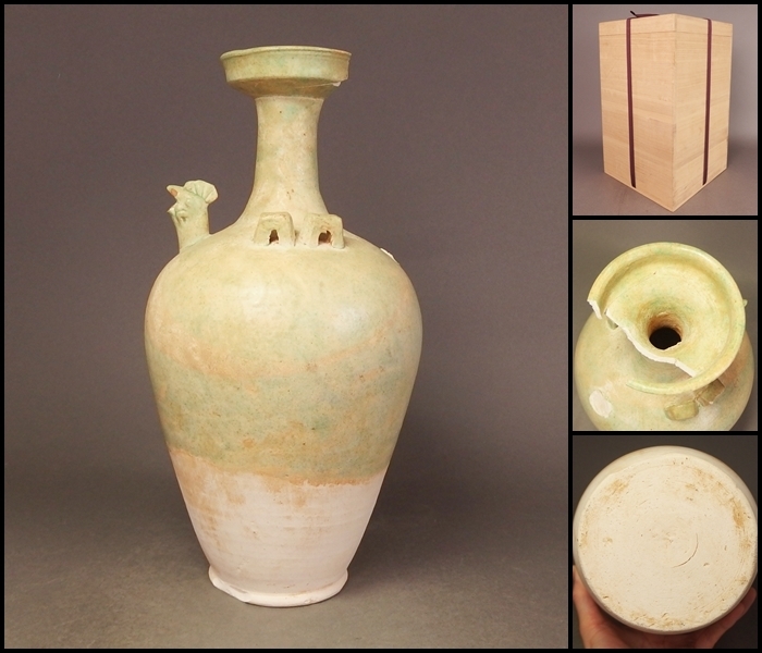 唐時代 唐白磁鳳凰口双耳瓶 高さ約36.4cm 箱付