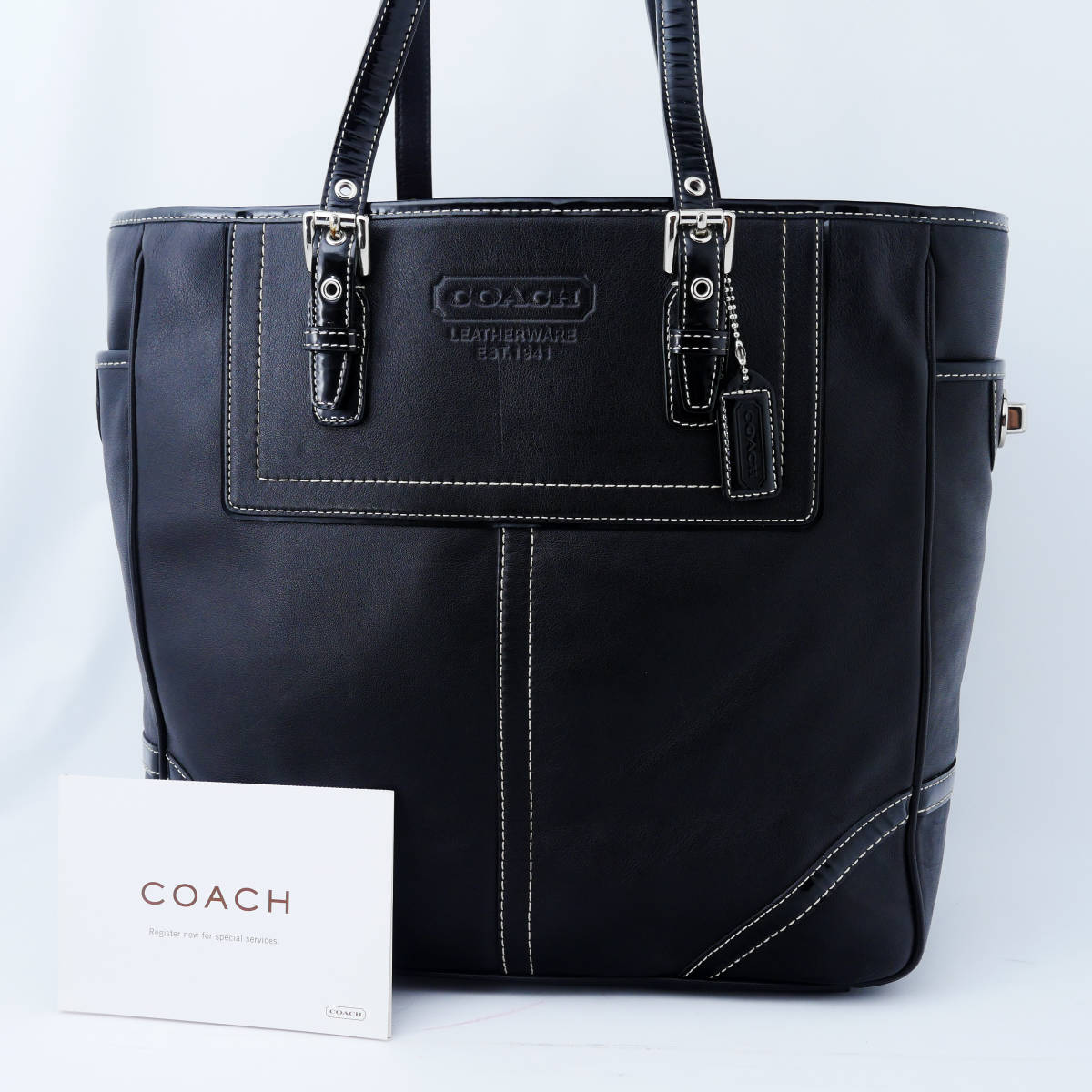 極上 Coach コーチ トートバッグ レザーバッグ メンズ レザー 黒 ブラック 正規品 カード付 定価11万円 トートバッグ 売買されたオークション情報 Yahooの商品情報をアーカイブ公開 オークファン Aucfan Com