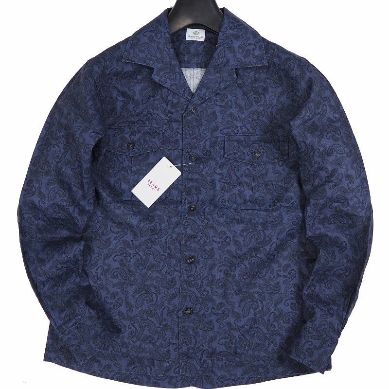新品 BEAMS ビームス リネン オープンカラー BEAMS+ 麻100% 開襟シャツ リネンシャツ 長袖シャツ ワークシャツ L シャツ 長袖 M 麻100