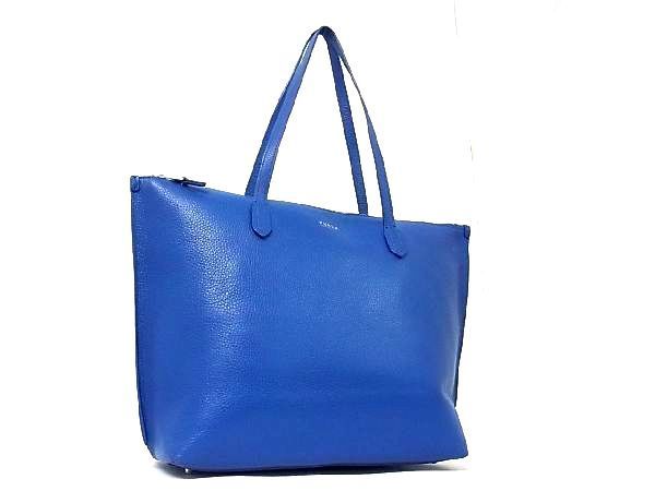 1円 ■極美品■ FURLA フルラ レザー ハンドバッグ トートバッグ ショルダーバッグ 肩掛け 手提げ レディース ブルー系 Q0445カオ
