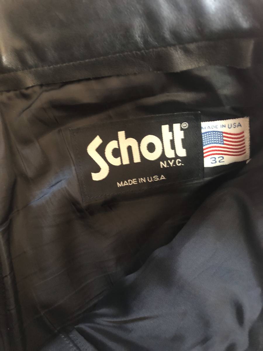 Schott N.Y.C. MADE IN U.S.A. ショット レザーパンツ サイズ32 黒色