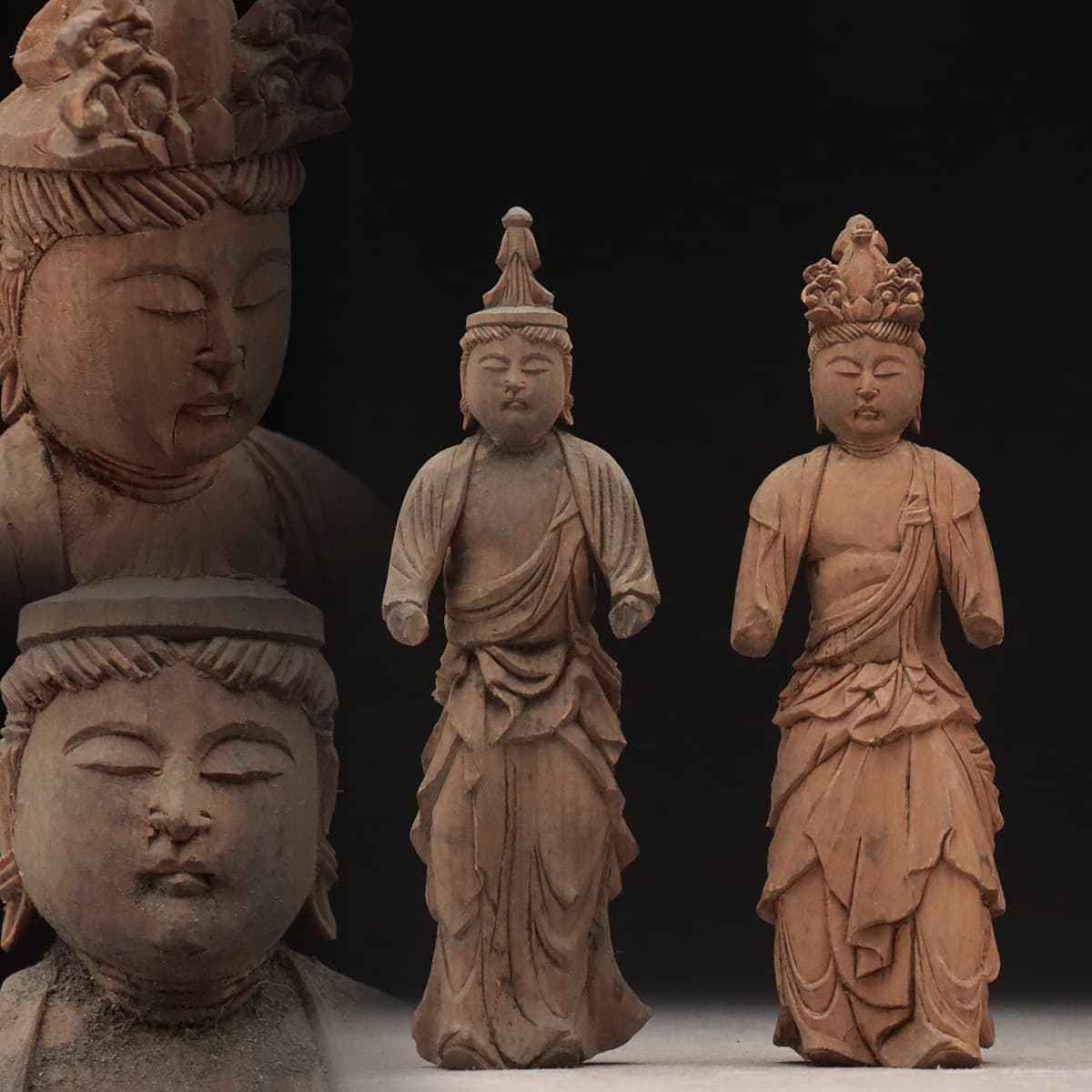 【本物保証，豊富な】 HR647 時代物 仏教美術 小振 木彫 観音菩薩 勢至菩薩 一対 高10.8cm/10.9cm 両脇侍立像 阿弥陀如来用 脇侍(仏像)｜売買されたオークション情報、yahooの商品情報をアーカイブ公開 - オークファン 仏像