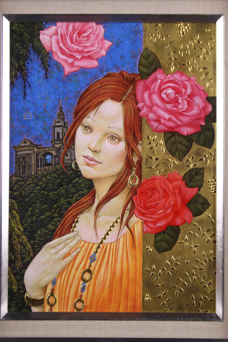 人物画 油絵 高塚省吾 ハバネラ F8 額付き 手描き 肉筆 人物画 油絵