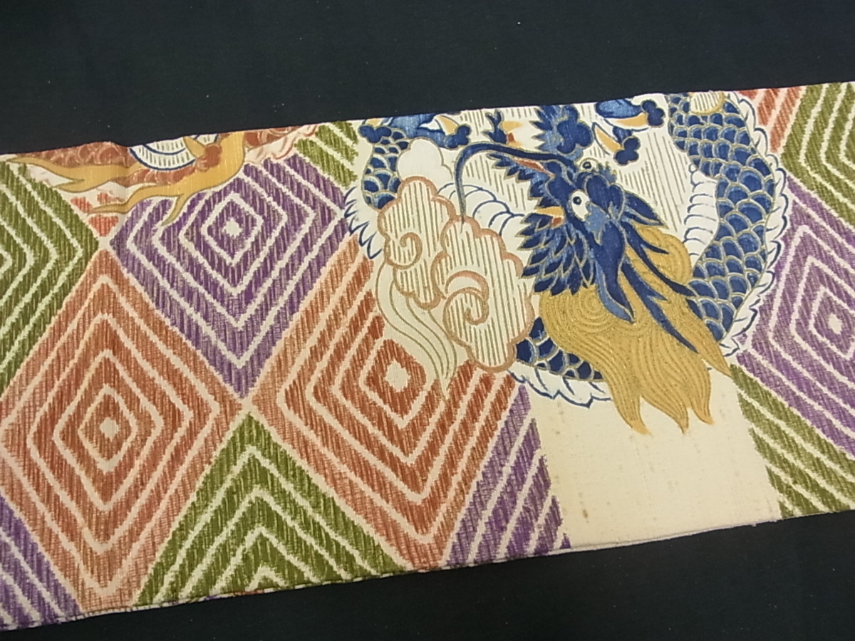 平和屋着物◎九寸名古屋帯 紬地 幾何学文様 正絹 逸品 AAAM0752Apf