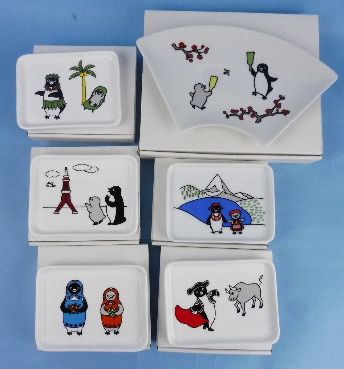 9-60＊さかざきちはるグッズ ペンギン 角小皿 世界旅行 東京 ハワイ