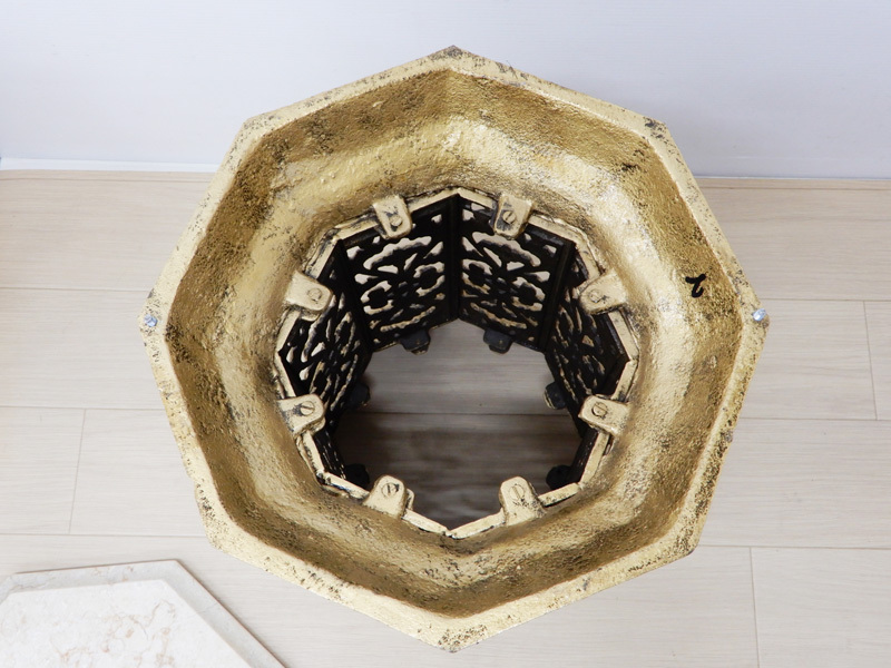 アンティーク風 天板大理石 ブロンズ 花台 透かし彫り 花瓶台 高さ41cm 